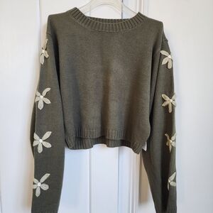 Altar'd State Khaki Floral Knit Sweater